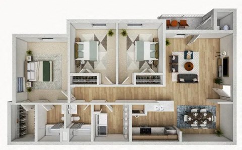 Floor plan for 3 beds, 2 baths, 1274 sqft